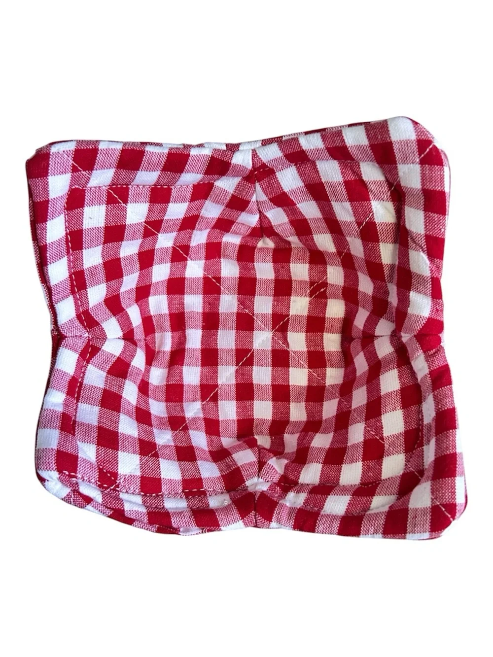 Hand Crafted Colorful Red Gingham Microwave Small Bowl or Mug Cozy Fabric Cotton